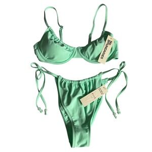 No Boundaries Mint Green Underwire Bikini Swimsuit Ultra High Leg Extra Cheeky M